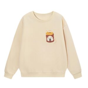 Apricot Cartoon Puppy with Burger Print Sweatshirt