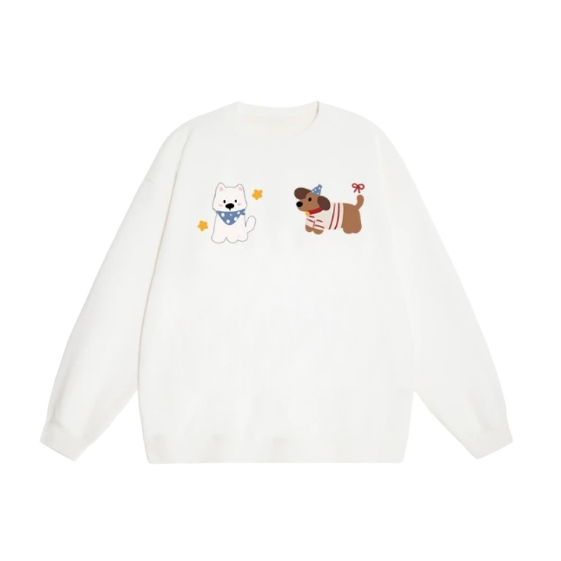 Fun Puppy-Themed Stylish White Sweatshirt
