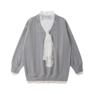 Grey Oversized Sweatshirt with Lace Tie Detail