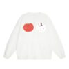 White Crewneck Sweatshirt with Colorful Apple Print