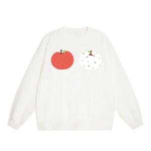 White Crewneck Sweatshirt with Colorful Apple Print