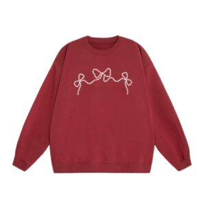 Sweatshirt With Unique Pearl-Embellished Bow Design