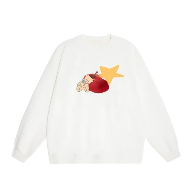White Sweatshirt with Apple Bear Print